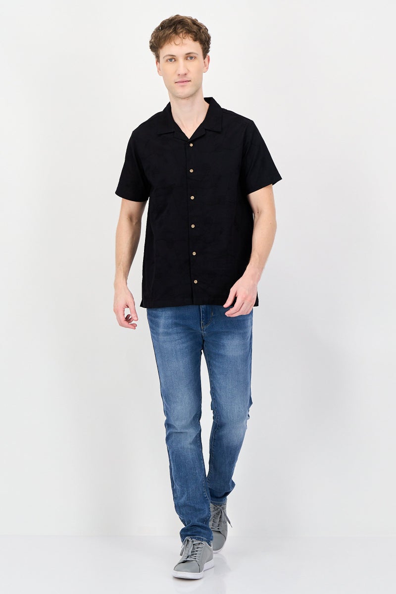 Threadbare Men Regular Fit Embroidered Short Sleeve Casual Shirt, Black - Image 3